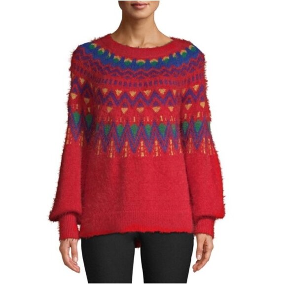 Time and Tru Fair Isle Sweater Red - Picture 1 of 13